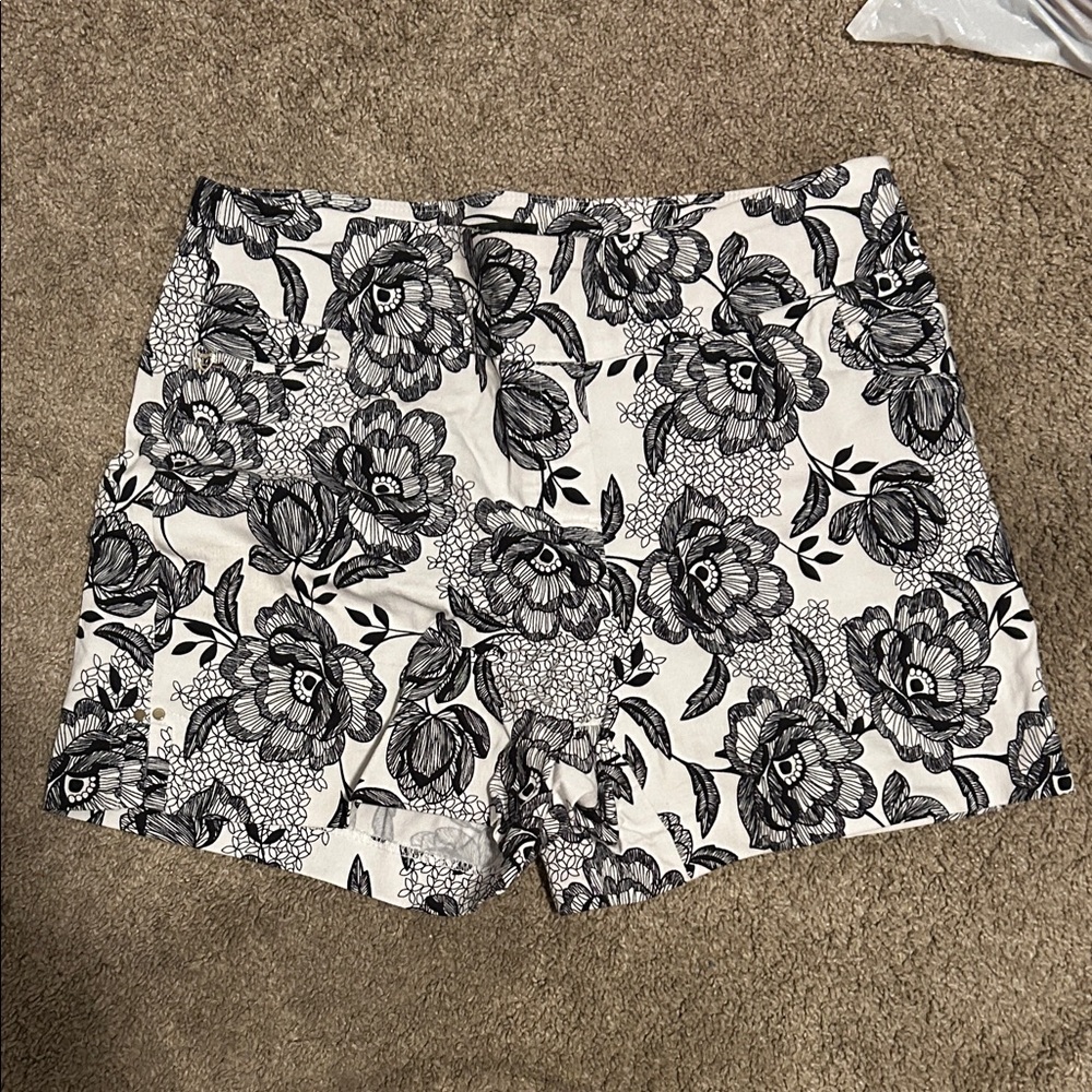 Thalia Sodi Black and White Floral High Waist Shorts